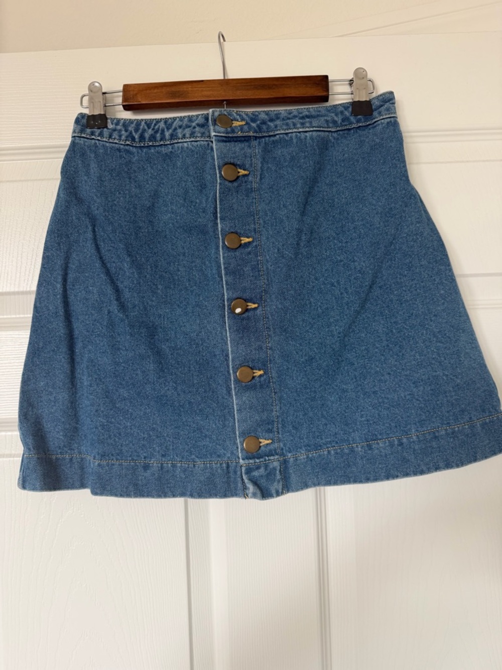 American Apparel Blue Button-Front Denim Mini Skirt